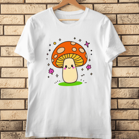 Colorful Smiling Mushroom T-Shirt Design cover image.