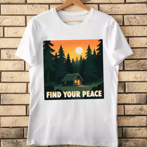 Find Your Peace Cabin in Woods T-Shirt Design cover image.