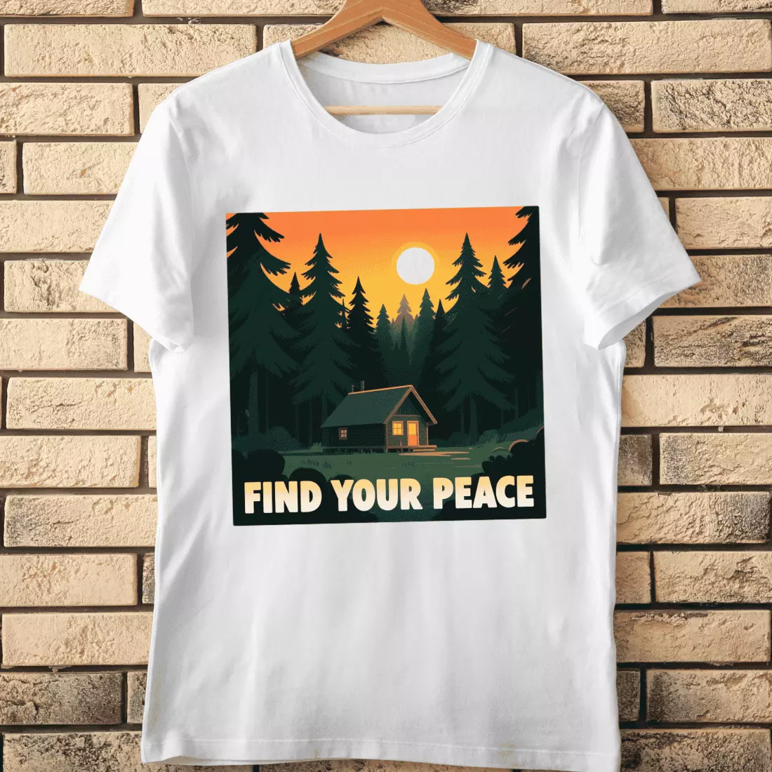Find Your Peace Cabin in Woods T-Shirt Design cover image.