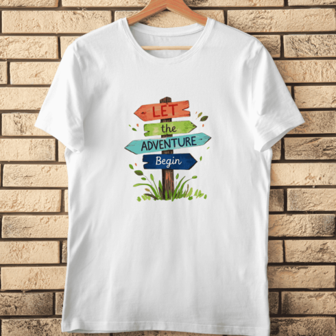 Let the Adventure Begin Signpost T-Shirt Design cover image.