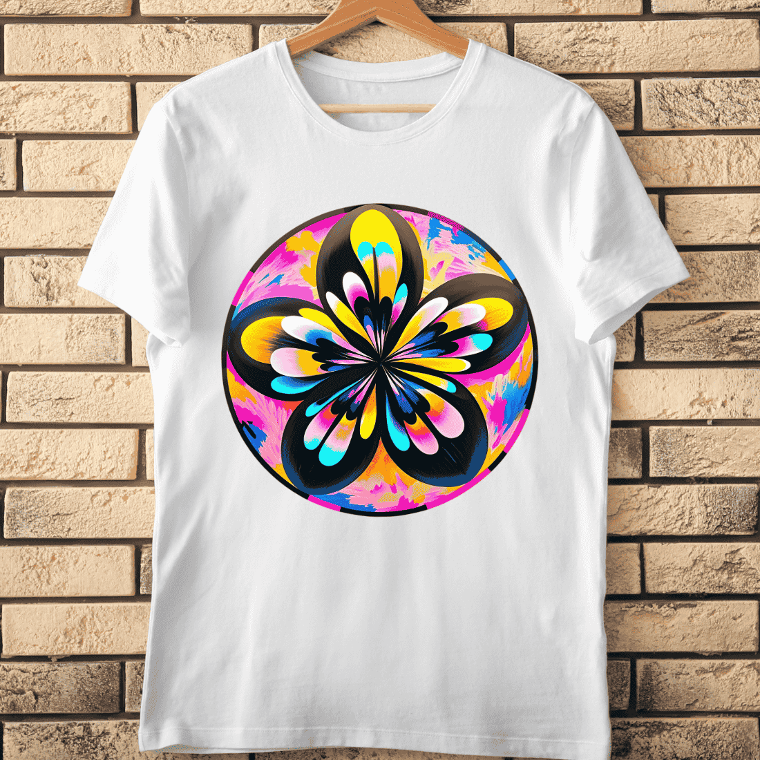 Colorful Psychedelic Floral Mandala T-Shirt Design cover image.