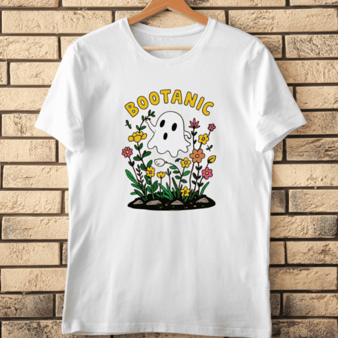 Bootanic Ghost with Flowers T-Shirt Design cover image.