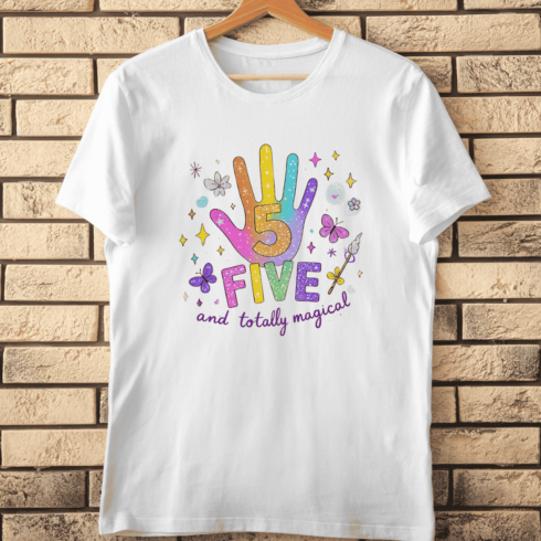 Five and Totally Magical Birthday T-Shirt Design cover image.