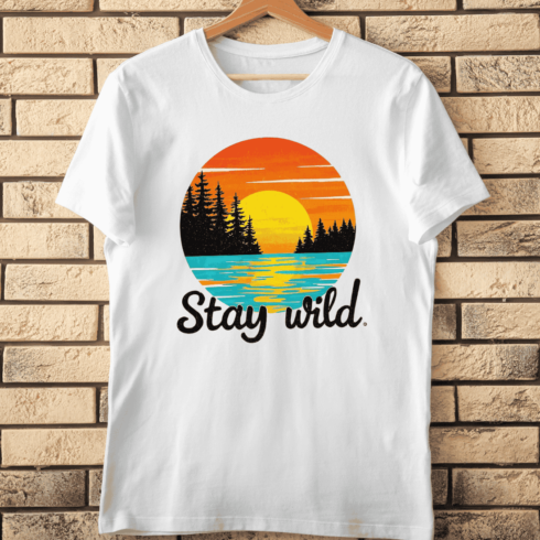 Stay Wild Sunset Landscape T-Shirt Design cover image.