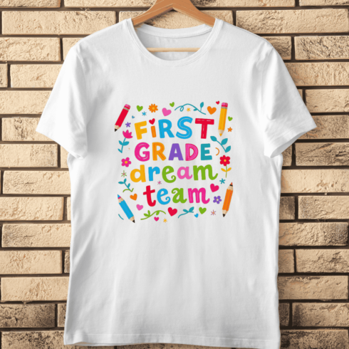 Colorful First Grade T-Shirt Design cover image.