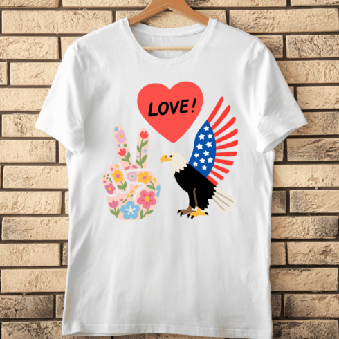 Patriotic Eagle Love Peace T-Shirt Design cover image.