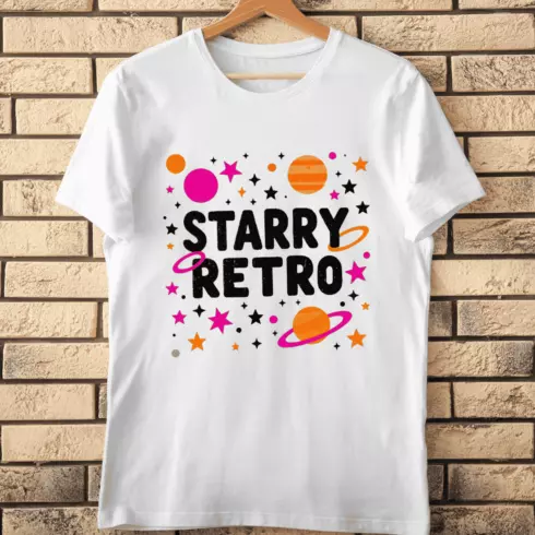 Starry Retro Space T-Shirt Design cover image.
