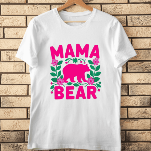 Pink Mama Bear Floral T-Shirt Design cover image.