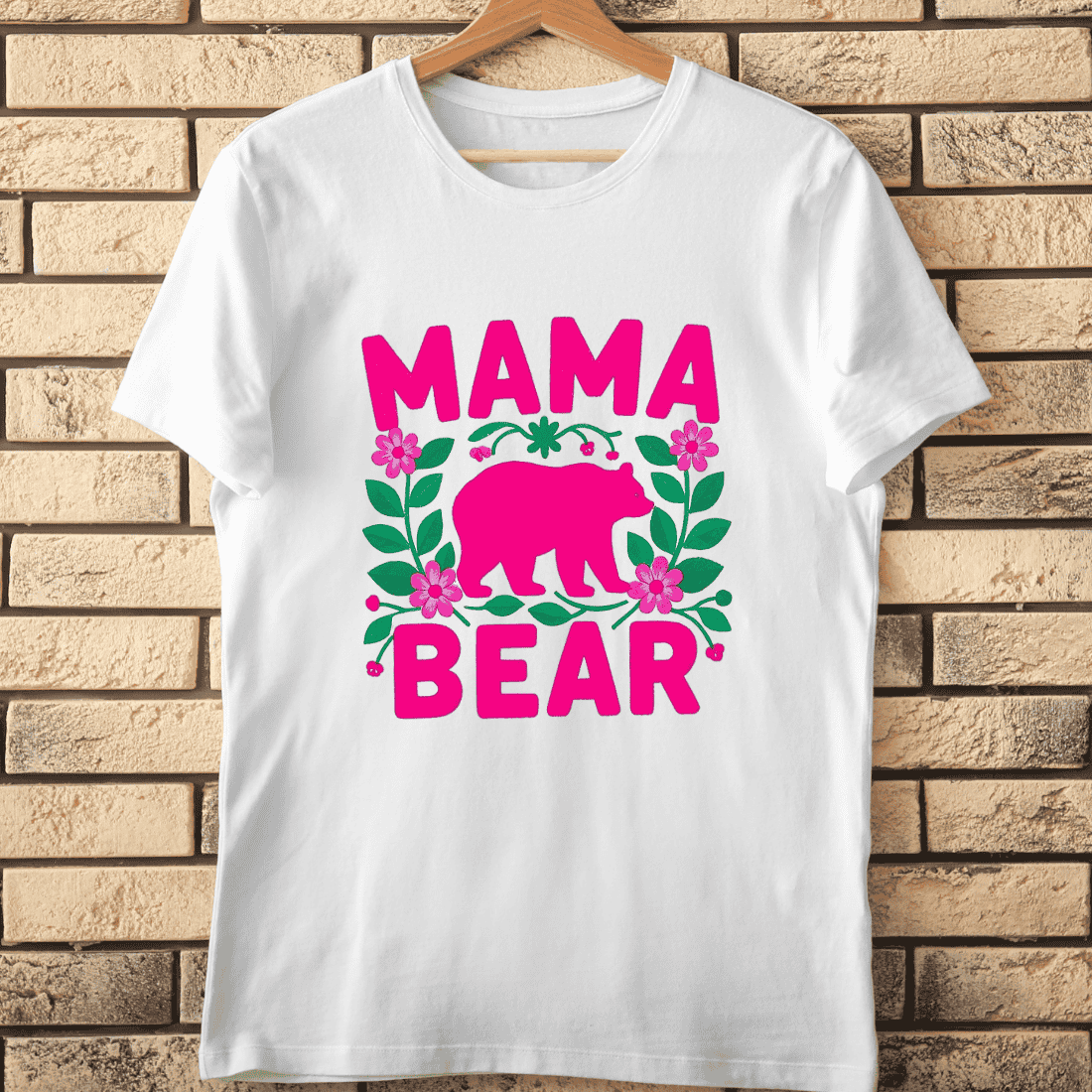 Pink Mama Bear Floral T-Shirt Design cover image.