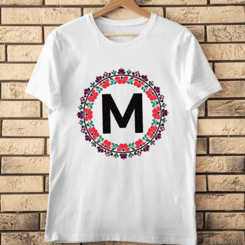 Floral Wreath Monogram Letter M T-Shirt Design cover image.