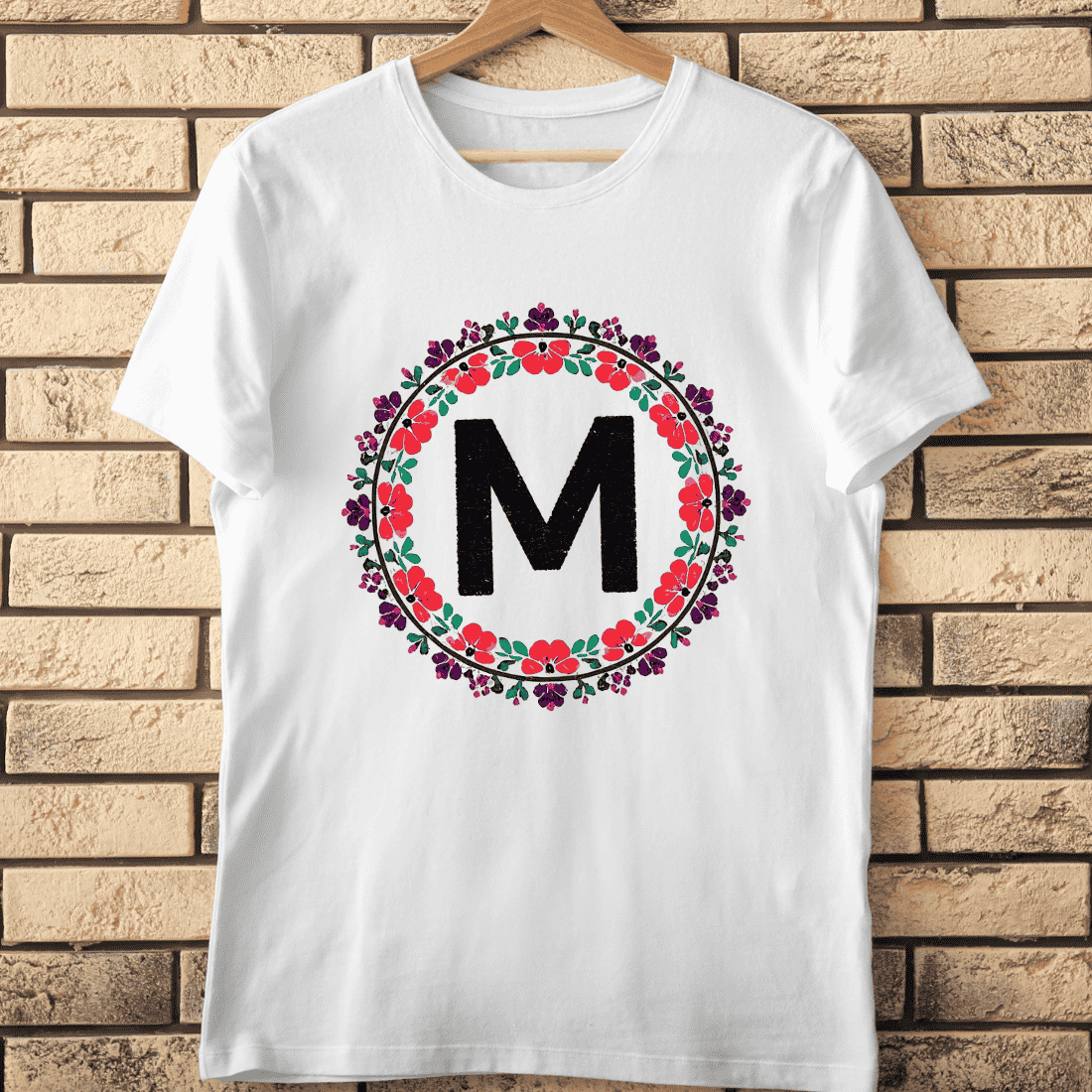Floral Wreath Monogram Letter M T-Shirt Design cover image.