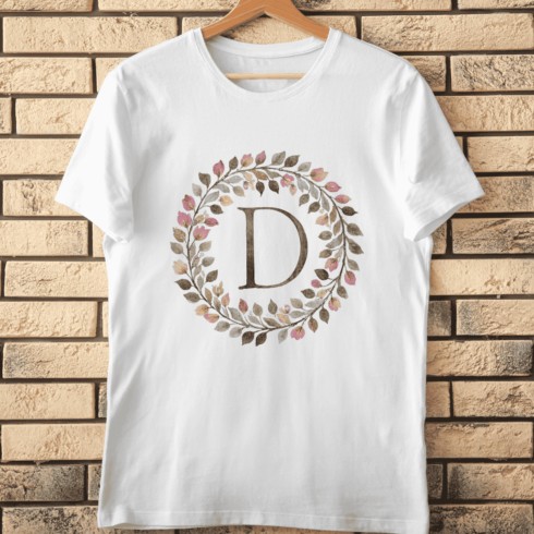 Decorative Letter D Blooming Floral Circle T-Shirt Design cover image.