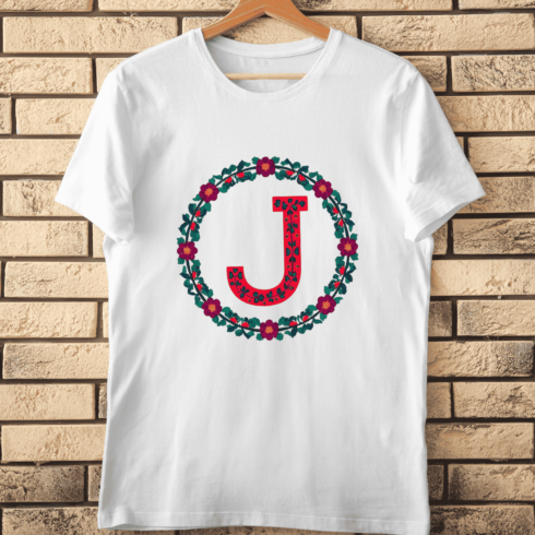 Folk Art Floral Letter J T-Shirt Design cover image.