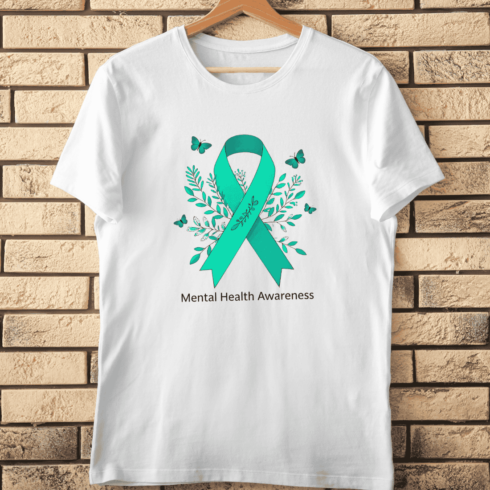 Mental Health Awareness Month Green Ribbon T-Shirt Design cover image.