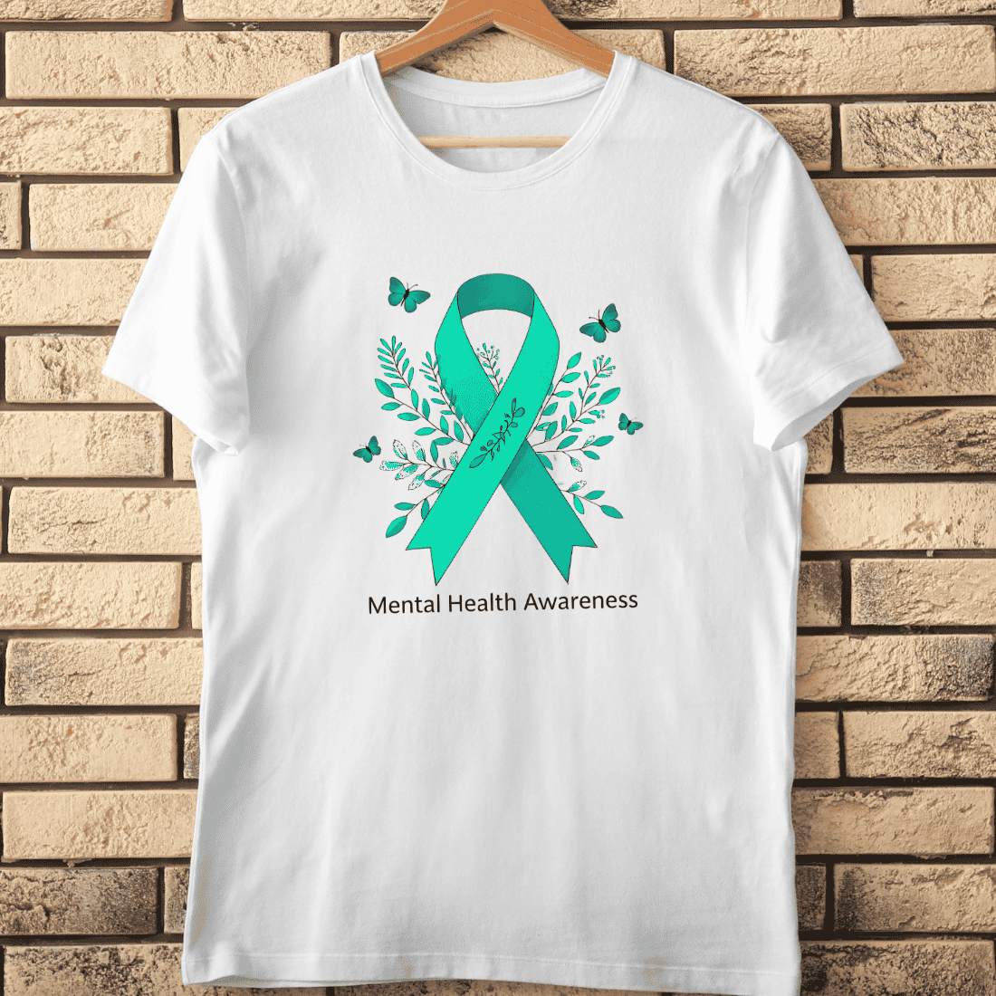 Mental Health Awareness Month Green Ribbon T-Shirt Design cover image.