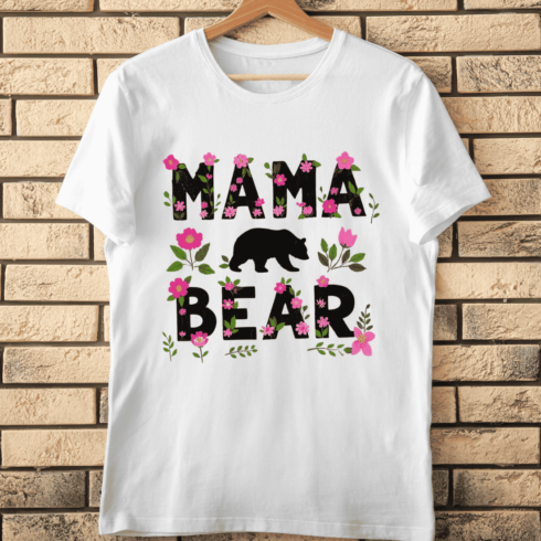 Mama Bear with Flowers and Silhouette T-Shirt Design cover image.