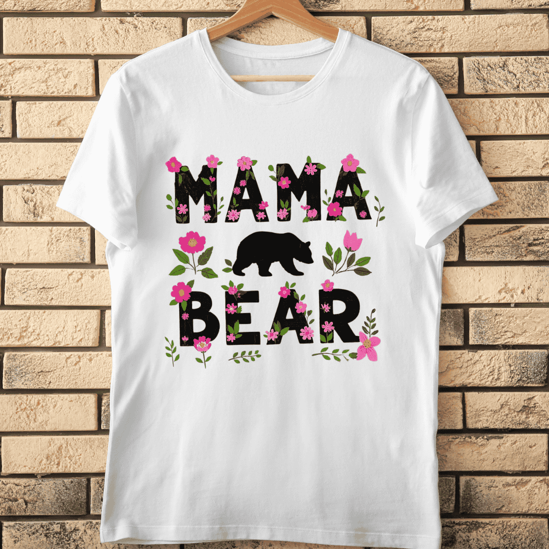 Mama Bear with Flowers and Silhouette T-Shirt Design cover image.