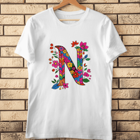 Groovy Flower Filled Letter N T-Shirt Design cover image.
