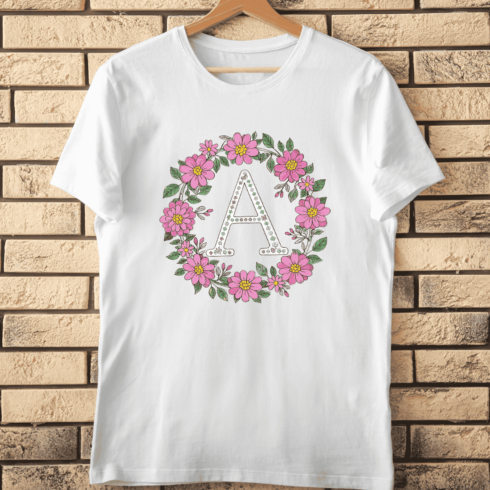 Hand-Drawn Floral Wreath Letter A T-Shirt Design cover image.