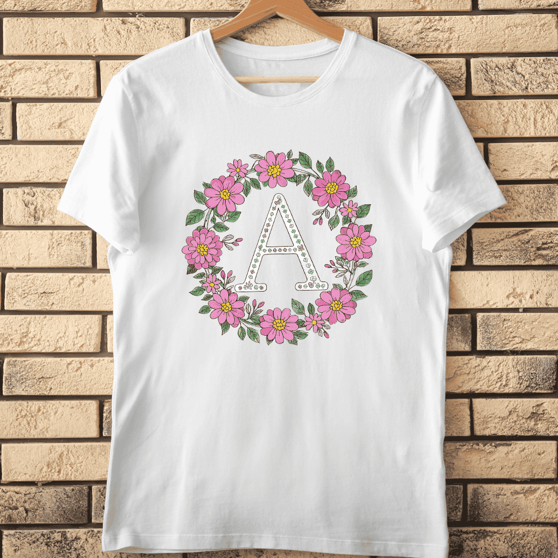Hand-Drawn Floral Wreath Letter A T-Shirt Design cover image.