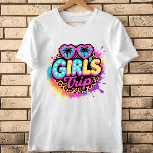 Retro Girl's Trip Summer Getaway T-Shirt Design cover image.