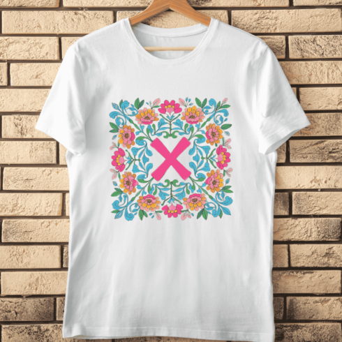 Playful X Initial in Flower Wreath T-Shirt Design cover image.