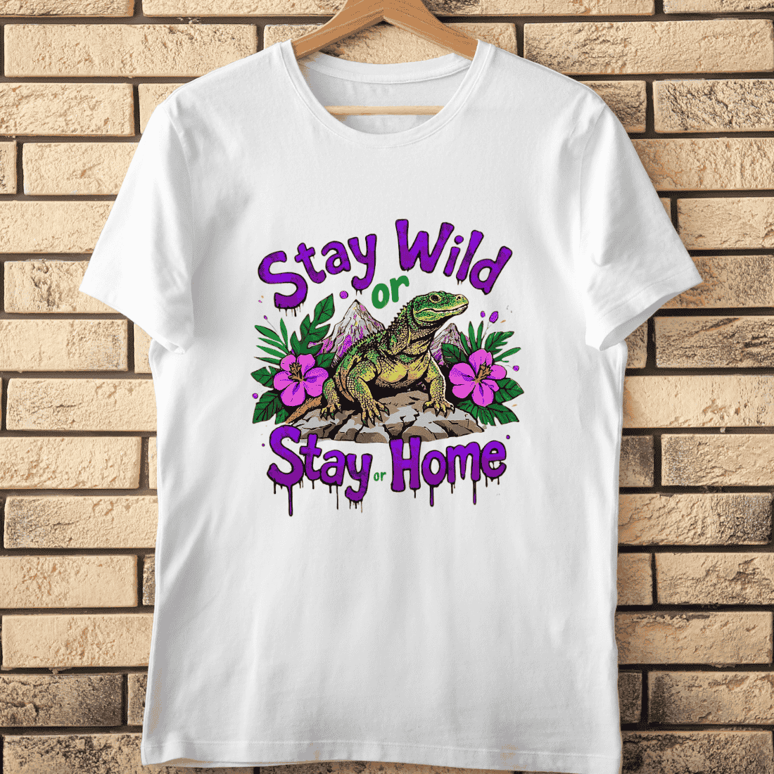 Stay Wild or Stay Home Iguana T-Shirt Design cover image.