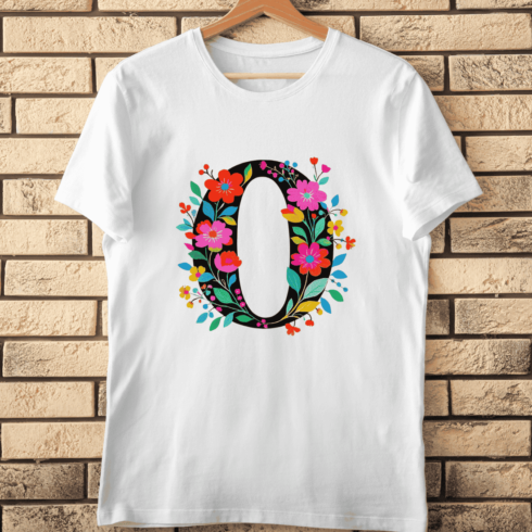 Black Letter O with Colorful Floral Decoration T-Shirt Design cover image.