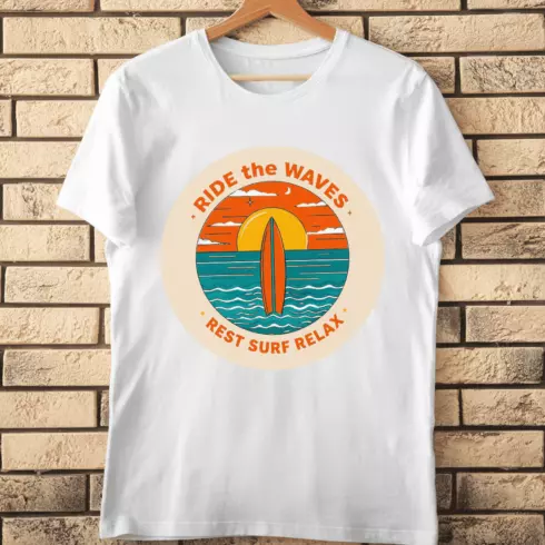 Ride the Waves Rest Surf Relax Circle T-Shirt Design cover image.