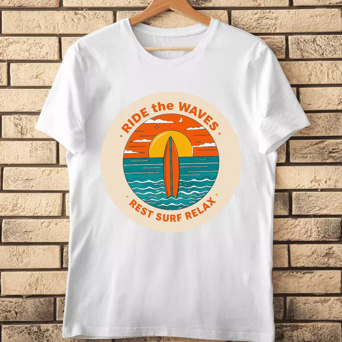 Ride the Waves Rest Surf Relax Circle T-Shirt Design cover image.