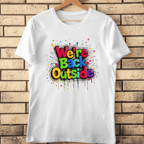 Graffiti Style We're Back Outside T-Shirt Design cover image.
