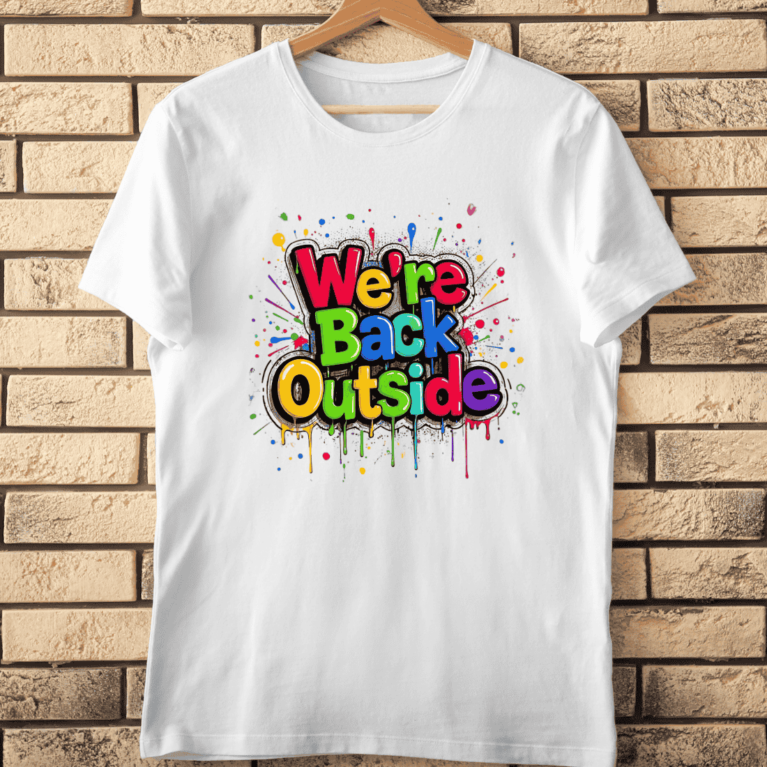 Graffiti Style We're Back Outside T-Shirt Design cover image.