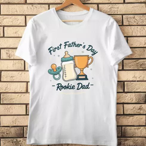 First Father's Day Rookie Dad T-Shirt Design cover image.