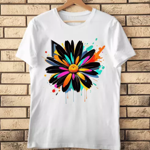 Bold Black Petal Colorful Flower T-Shirt Design cover image.