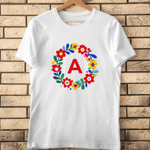 Alphabet A with Vibrant Flower Frame T-Shirt Design cover image.