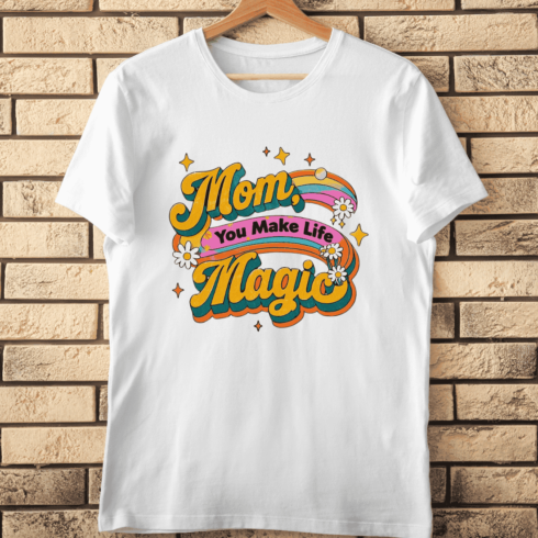 Vintage Mom Magic Rainbow T-Shirt Design cover image.
