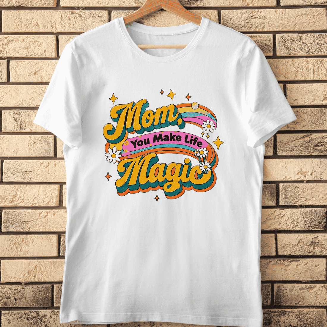 Vintage Mom Magic Rainbow T-Shirt Design cover image.