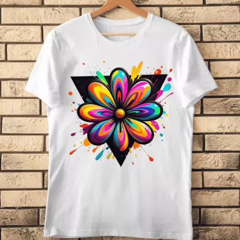 Psychedelic Colorful Flower T-Shirt Design cover image.