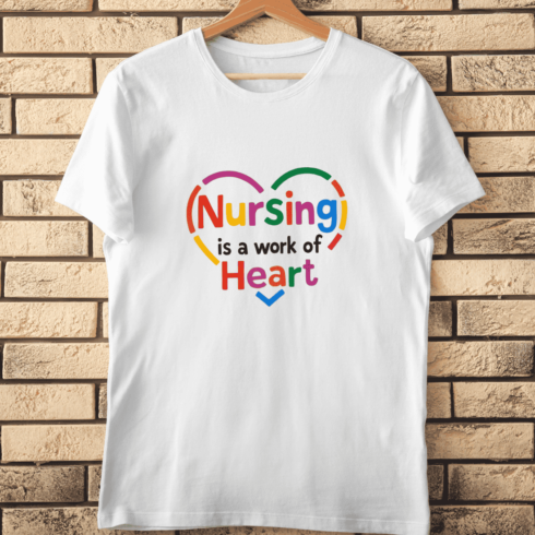 Nursing Is A Work Of Heart T-Shirt Design cover image.