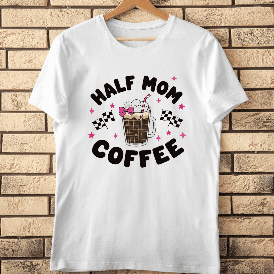 Mom Coffee Racing Flags T-Shirt Design cover image.
