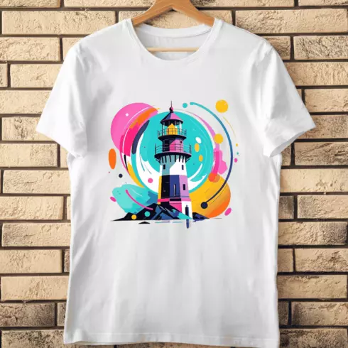 Modern Art Lighthouse T-Shirt Design cover image.