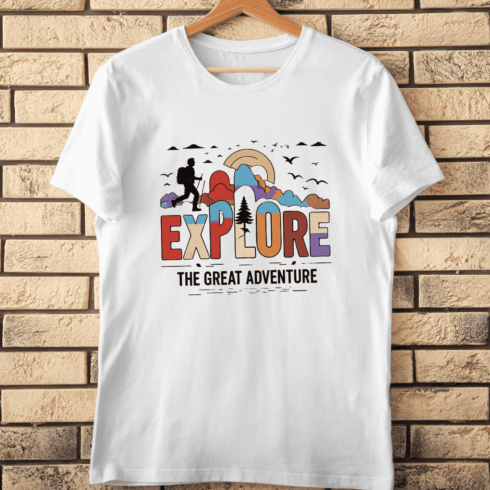 Explore The Great Adventure Hiking T-Shirt Design cover image.