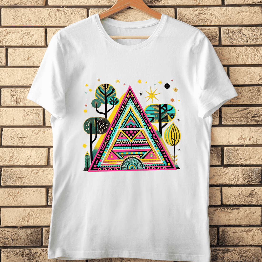 Boho Triangle Botanical T-Shirt Design cover image.