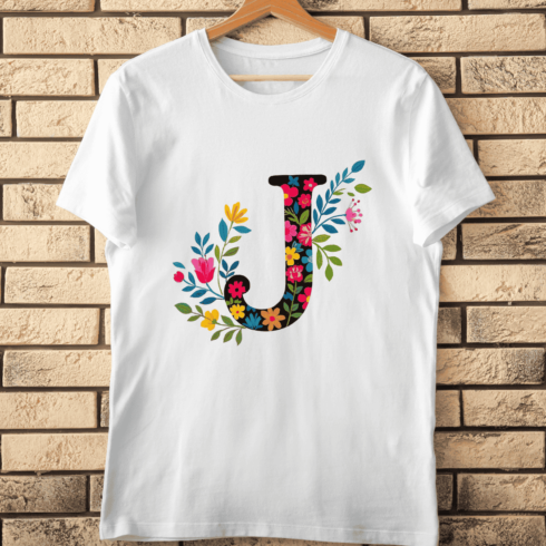 Colorful Flower Alphabet J T-Shirt Design cover image.