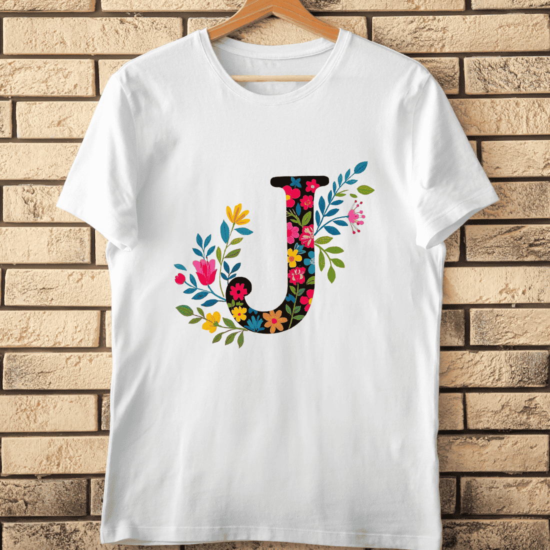 Colorful Flower Alphabet J T-Shirt Design cover image.