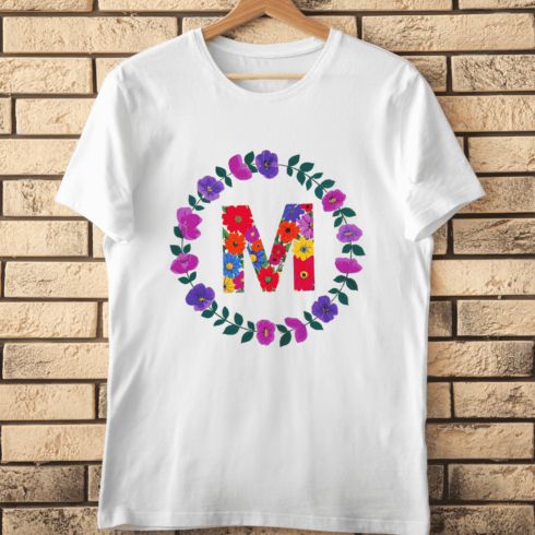 Botanical Circle Letter M T-Shirt Design cover image.