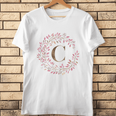 Decorative Letter C Blooming Floral Circle T-Shirt Design cover image.