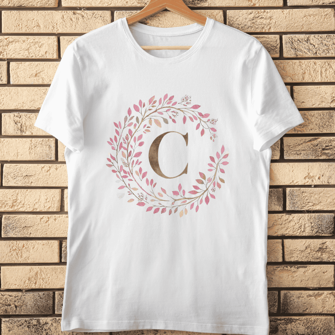 Decorative Letter C Blooming Floral Circle T-Shirt Design cover image.