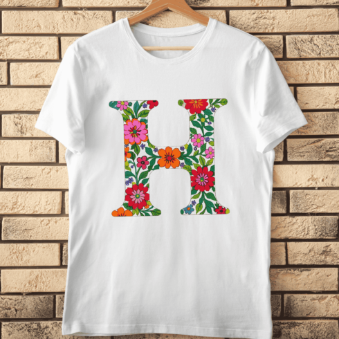 Floral Letter H T-Shirt Design cover image.
