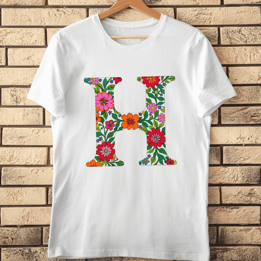 Floral Letter H T-Shirt Design cover image.